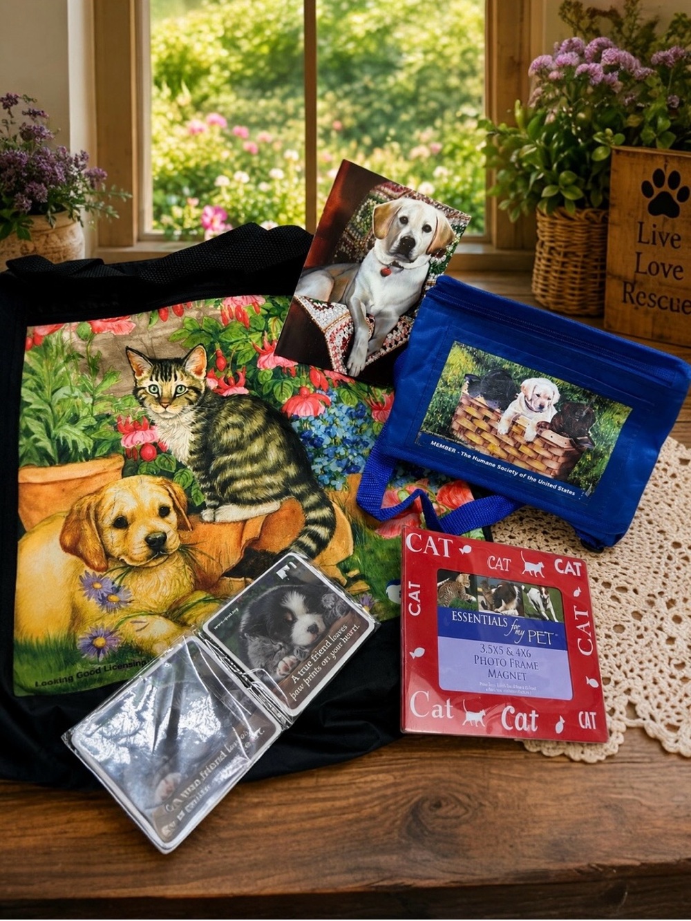 SPCA Humane Society Pet Lover Gift Lot Tote Bag Lunch Bag Coasters Cat Frame